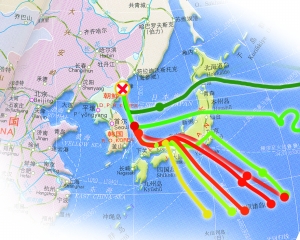 朝鮮核試驗(yàn)放射性物質(zhì)軌跡示意圖。