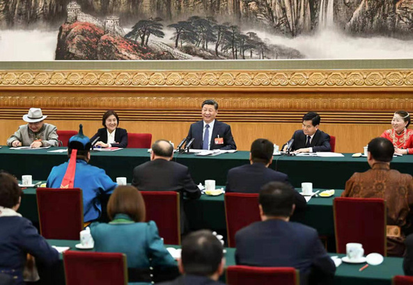 2019年3月5日，習(xí)近平參加十三屆全國(guó)人大二次會(huì)議內(nèi)蒙古代表團(tuán)的審議。