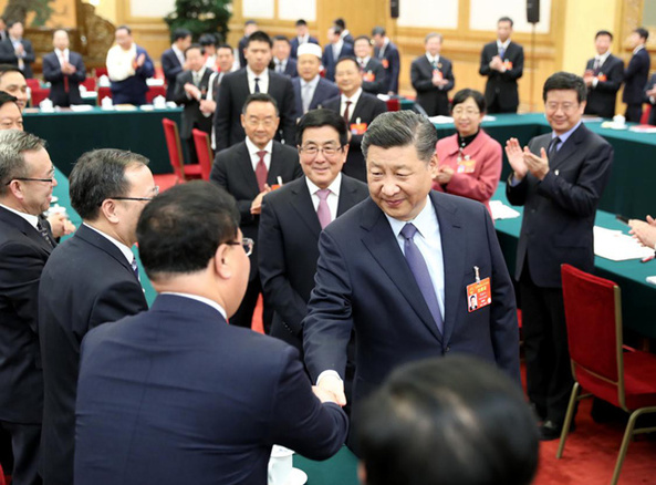 2019年3月7日，習(xí)近平參加十三屆全國(guó)人大二次會(huì)議甘肅代表團(tuán)的審議。