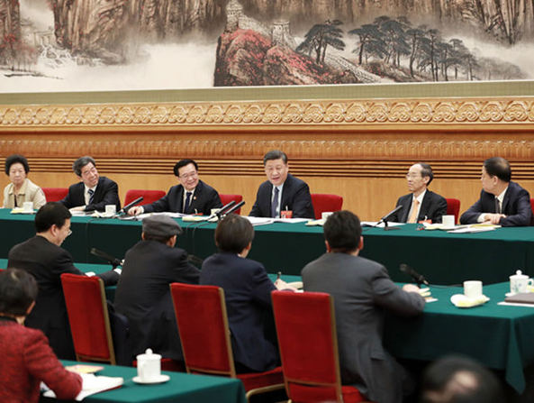 2019年3月8日，習(xí)近平參加十三屆全國(guó)人大二次會(huì)議河南代表團(tuán)的審議。